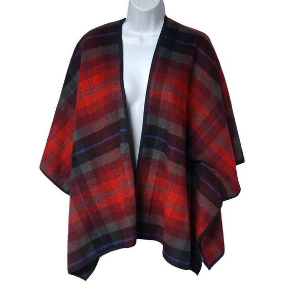 Old Navy PLAID oversized fleece PONCHO red black XS/S - Picture 1 of 7